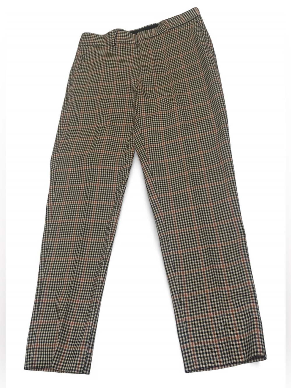 Men’s dress pants with a plaid pattern.